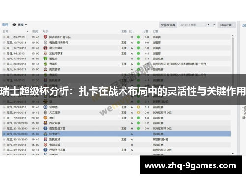 瑞士超级杯分析：扎卡在战术布局中的灵活性与关键作用